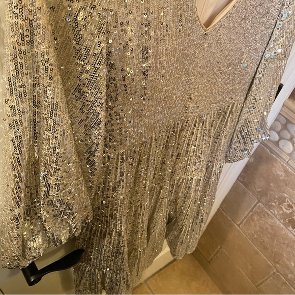 Sequin Sparkle Champagne Cocktail Party Dress - Picture 12 of 12
